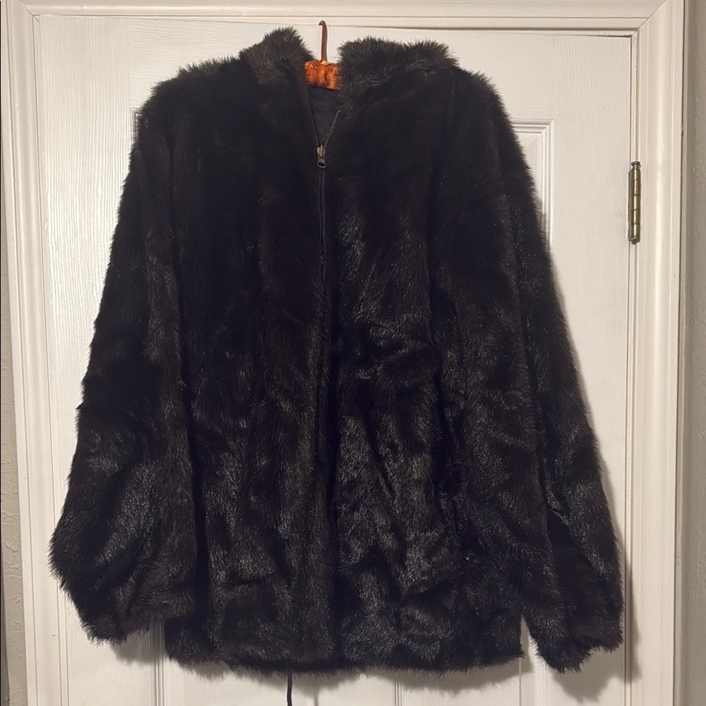 Black Teddy Jacket Plush Hooded Coat Reversible jacket